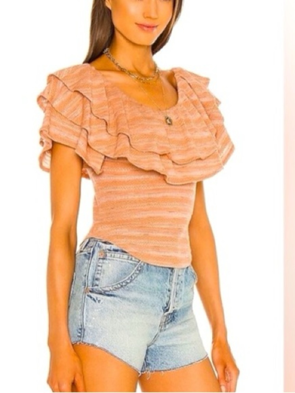 Free People Off-Shoulder Heirloom Ruffle Top - BOHO - PEASANT